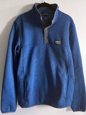 L.L. Bean Sweater Fleece Pullover Snap Collar Heathered Blue Men's Medium Tall